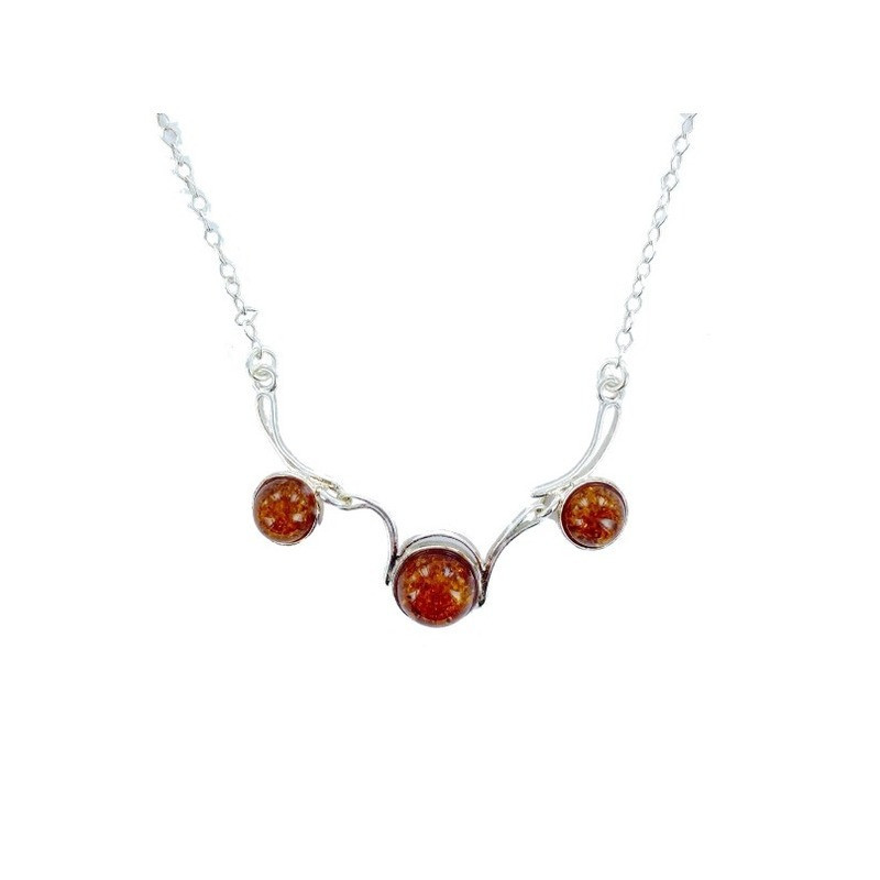 Collar de ámbar coñac, plata 925, largo ajustable 42+4 cm