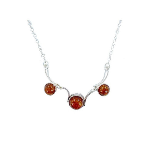 Collana in ambra cognac, argento 925, lunghezza regolabile 42+4 cm