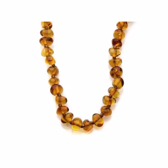 Collana in ambra barocca naturale del Mar Baltico color cognac, lunghezza 42 cm