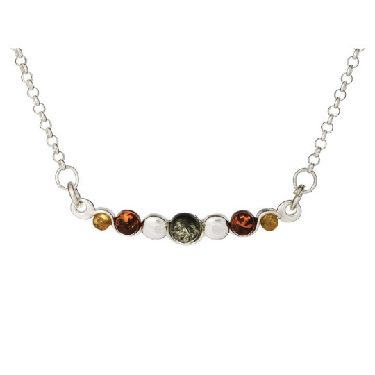 Collier en ambre multicolore, argent 925 rhodié, longueur ajustable 42+4 cm