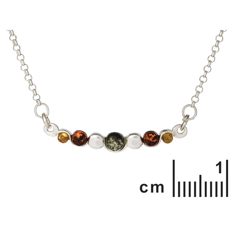 Collier en ambre multicolore, argent 925 rhodié, longueur ajustable 42+4 cm