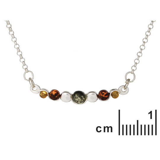 Collier en ambre multicolore, argent 925 rhodié, longueur ajustable 42+4 cm