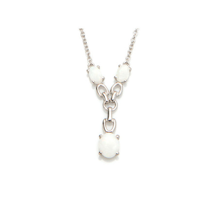 Ovale Halskette mit australischem weißem Opal, rhodiniertes 925er Silber
