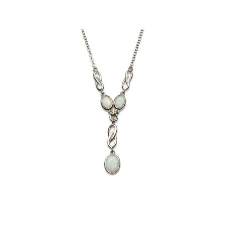 Weiße Opalkette, rhodiniertes 925er Silber, 42+3 cm