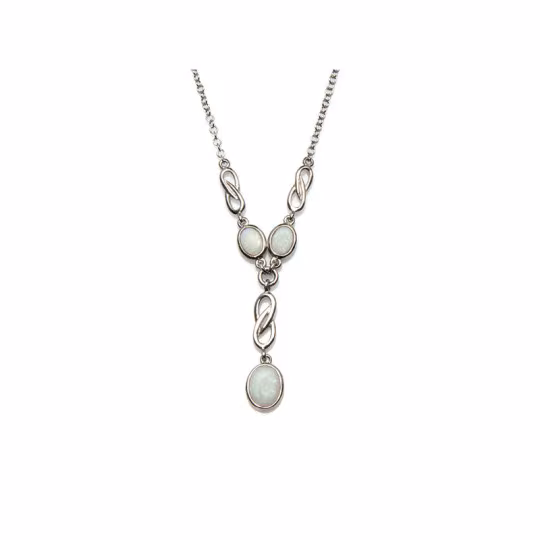 Collar de ópalo blanco, plata 925 rodiada, 42+3 cm