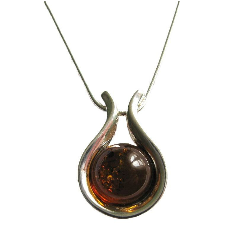 Natürliche Ostsee-Cognac-Bernsteinkette, rund, 925 Silber