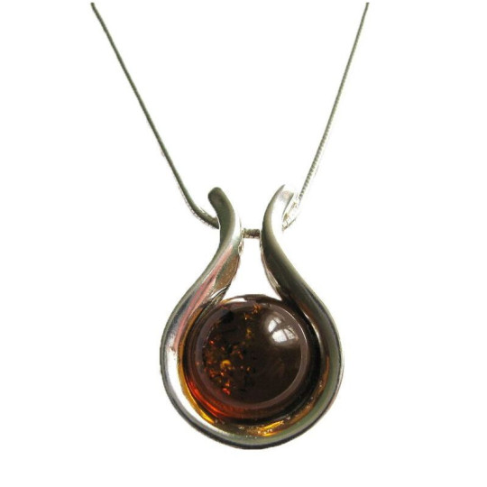 Natürliche Ostsee-Cognac-Bernsteinkette, rund, 925 Silber