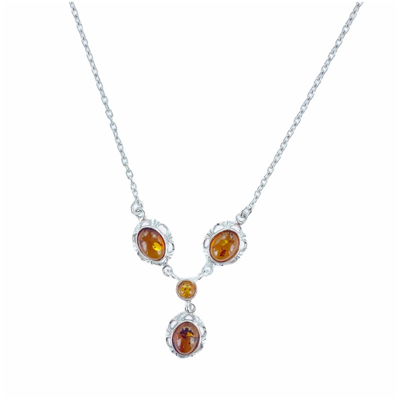 Collier en ambre naturel, argent 925, longueur ajustable 42+3 cm