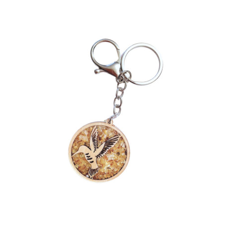 Porte clés colibri en ambre de la mer Batlique et bois de bouleau