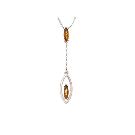 Natural amber necklace, rhodium-plated 925 silver, adjustable length 42+5 cm