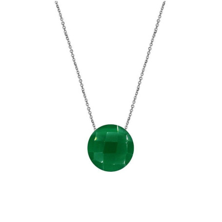 Green chalcedony necklace, rhodium-plated 925 silver, adjustable length 42+3 cm