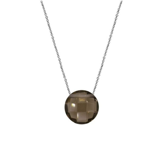 Collier en quartz fumé naturel, argent 925 rhodié, longueur ajustable 42+3 cm