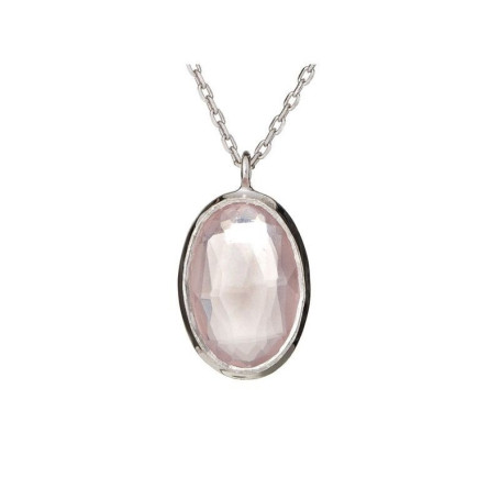 Collier en quartz rose, argent 925 rhodié, longueur ajustable 42+3 cm