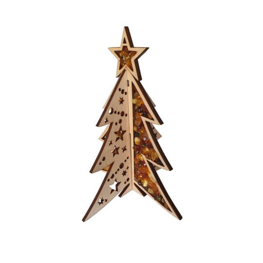 Decorazione per albero in betulla e ambra, 13,5x11 cm