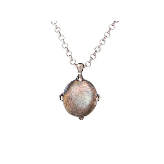 Collier en labradorite naturelle, argent 925 rhodié, longueur ajustable 42+3 cm