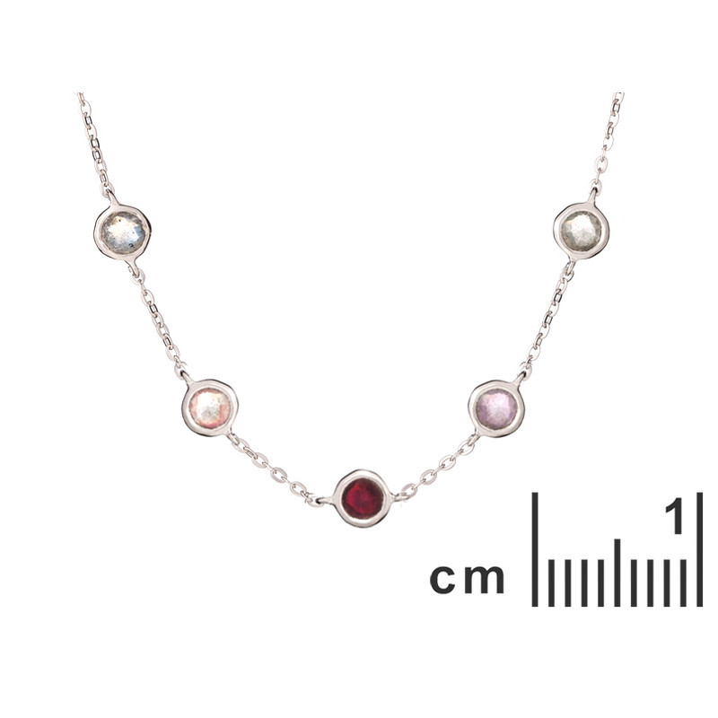 Multi-stone necklace, rhodium-plated 925 silver, adjustable length 42+3 cm