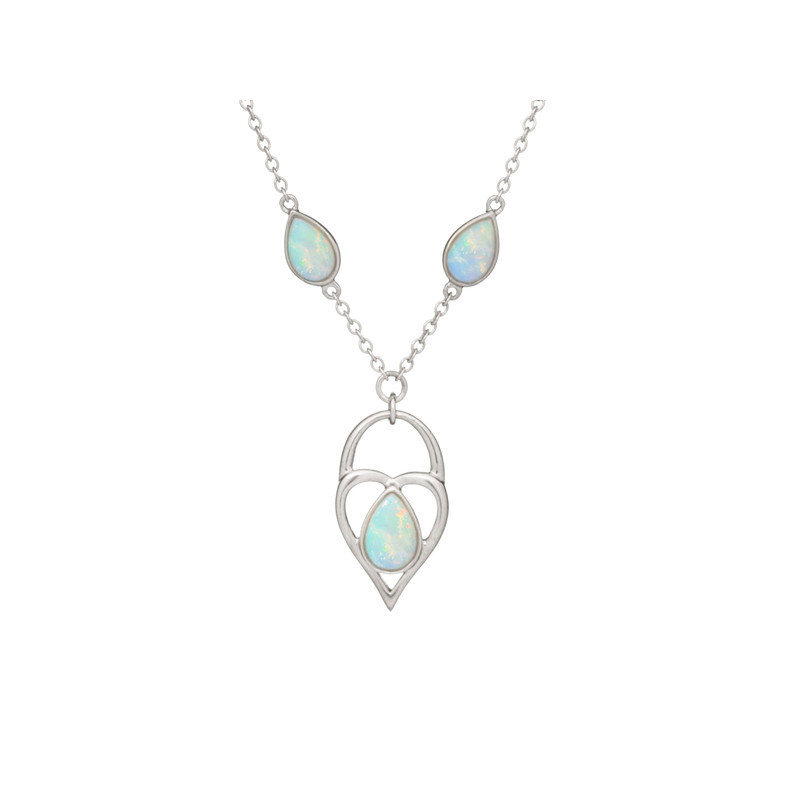 Collier en opale blanche naturelle, argent 925 rhodié, 42+3 cm