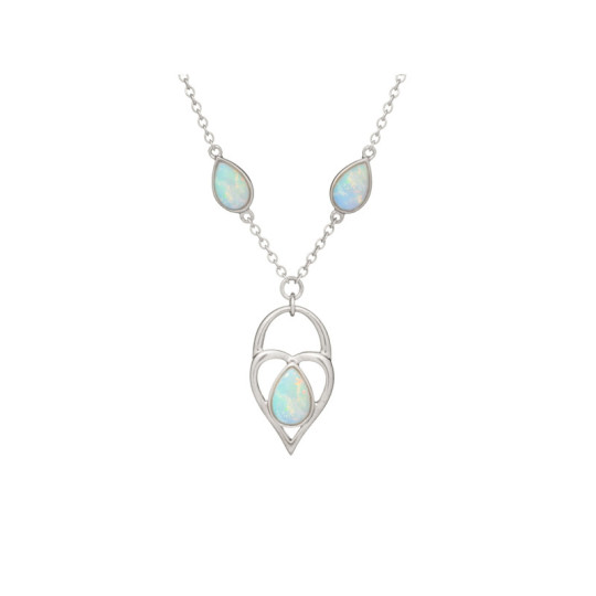 Collier en opale blanche naturelle, argent 925 rhodié, 42+3 cm