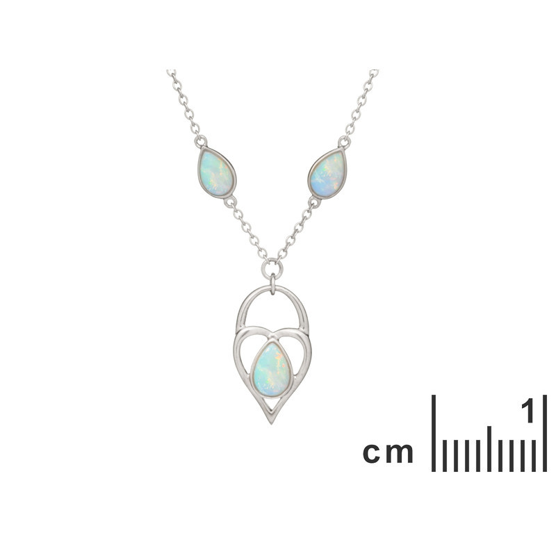 Collier en opale blanche naturelle, argent 925 rhodié, 42+3 cm