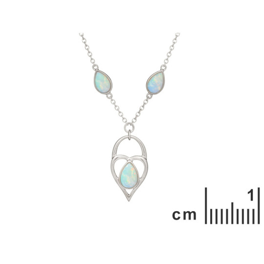 Collier en opale blanche naturelle, argent 925 rhodié, 42+3 cm