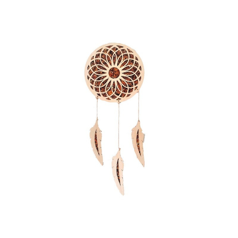 Dreamcatcher made of birch and amber, diameter 20 cm