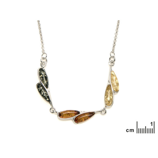 Multicolored amber necklace, rhodium-plated 925 silver, adjustable length 42+4 cm