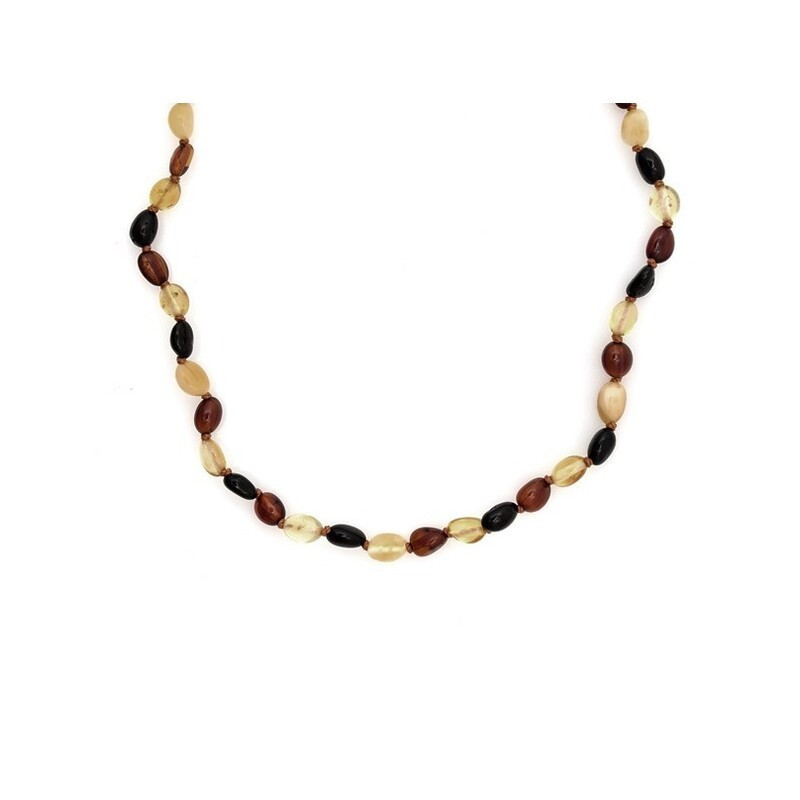 Collar para bebés en ámbar oliva multicolor, cierre de clip, largo 32-33 cm