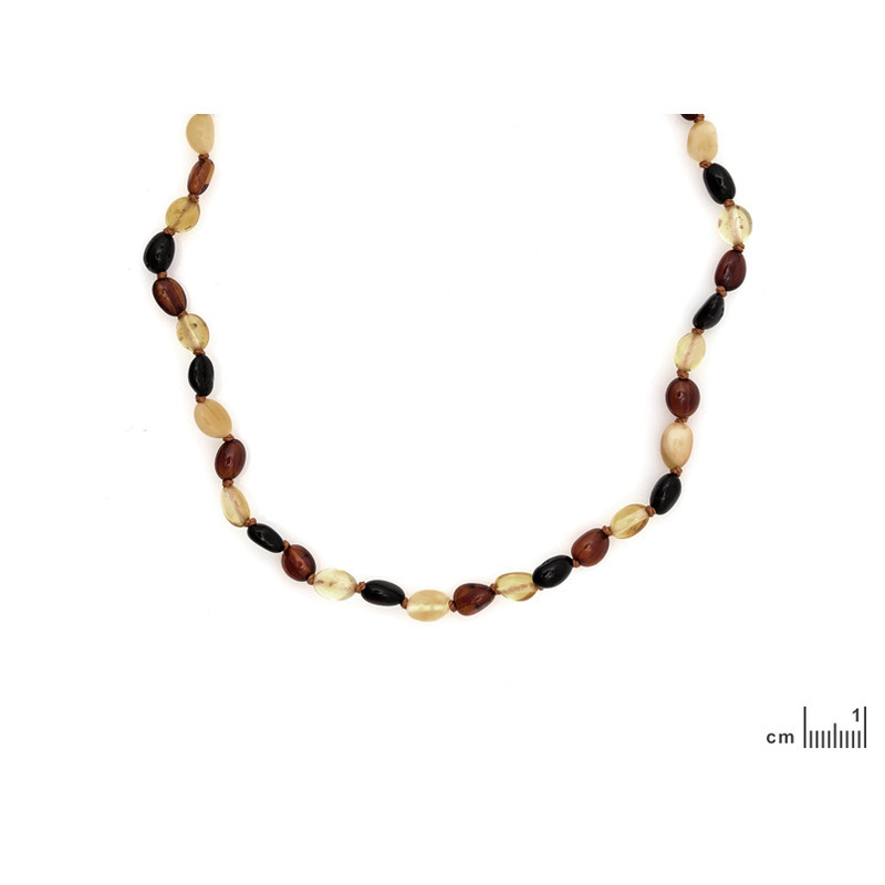 Collar para bebés en ámbar oliva multicolor, cierre de clip, largo 32-33 cm