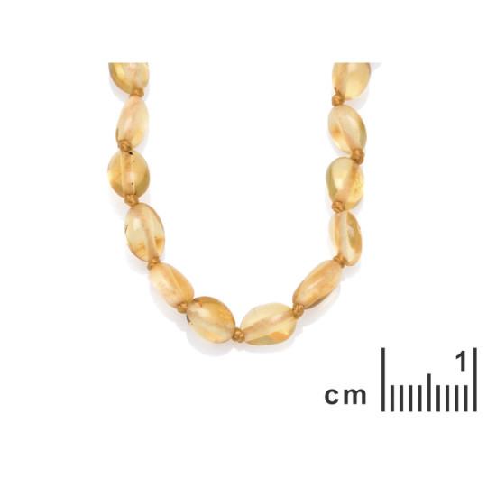 Collana per noenati in ambra color miele e oliva, chiusura a clip, lunghezza 32 - 33 cm
