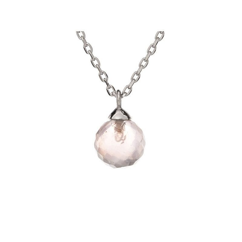 Collier en quartz rose naturel, argent 925 rhodié, ajustable 42+3 cm