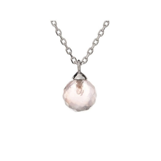 Collier en quartz rose naturel, argent 925 rhodié, ajustable 42+3 cm