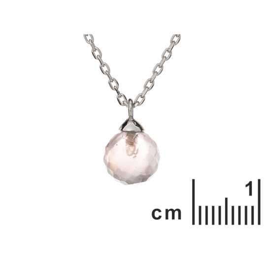Collier en quartz rose naturel, argent 925 rhodié, ajustable 42+3 cm