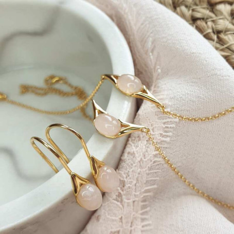 Natural rose quartz necklace, 925 silver gold plated , adjustable length 40+3 cm