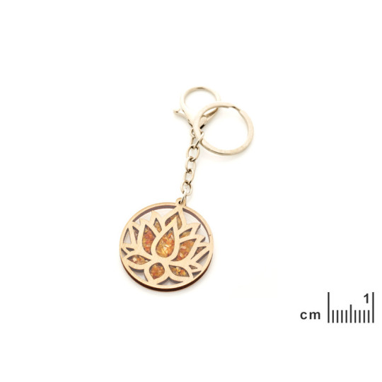 Porte clés lotus en ambre de la mer Batlique et bois de bouleau