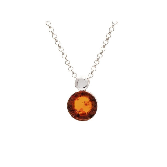 Cognac amber necklace, rhodium-plated 925 silver, adjustable length 42+3 cm