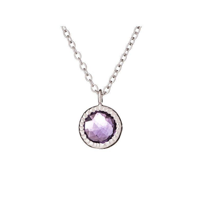 Collier en améthyste, argent 925 rhodié, longueur ajustable 42+3 cm