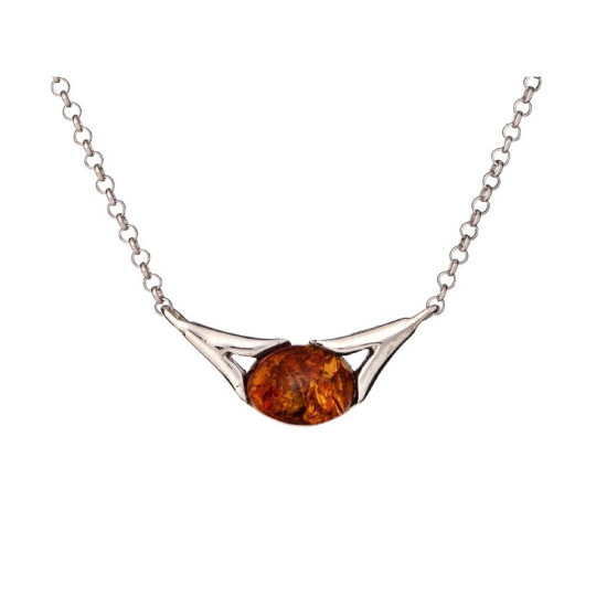 Collier en ambre cognac, argent 925 rhodié, longueur ajustable 40+5 cm
