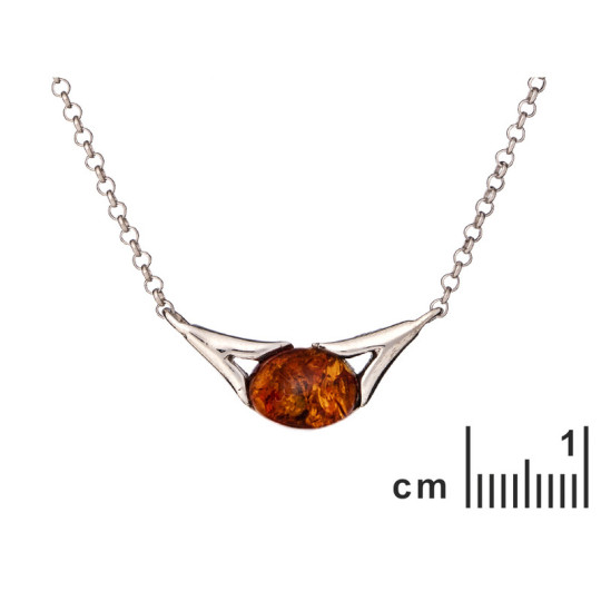 Collier en ambre cognac, argent 925 rhodié, longueur ajustable 40+5 cm