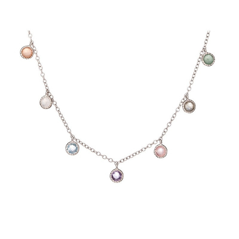 Collar multipiedra, plata 925 rodiada, ajustable 42+3 cm