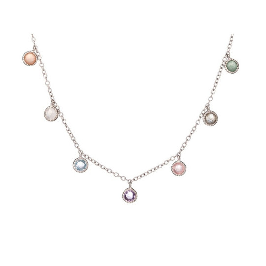 Collar multipiedra, plata 925 rodiada, ajustable 42+3 cm