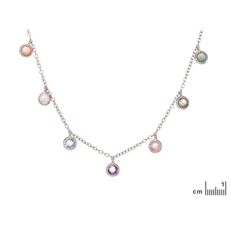 Collar multipiedra, plata 925 rodiada, ajustable 42+3 cm