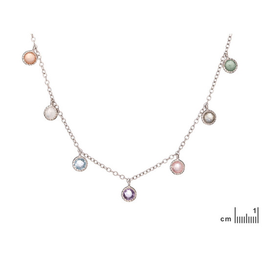 Collar multipiedra, plata 925 rodiada, ajustable 42+3 cm