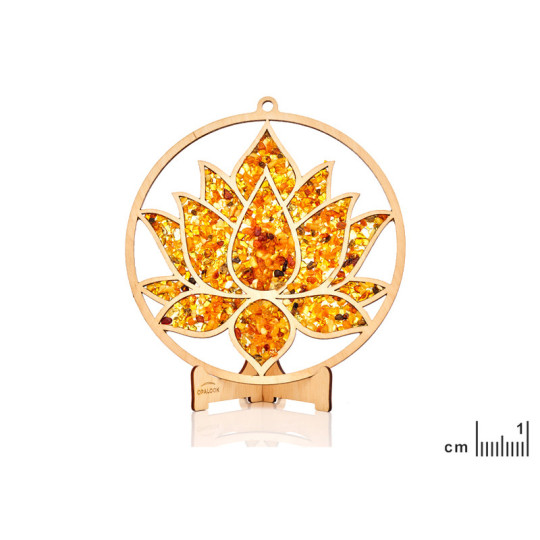 Plaque de rechargement et déco fleur de lotus en bouleau et en ambre, 20 cm