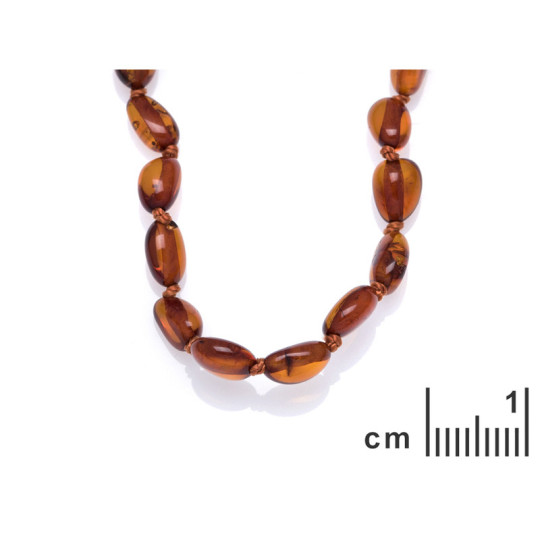 Baby necklace in olive cognac amber, clip clasp, length 32 - 33 cm