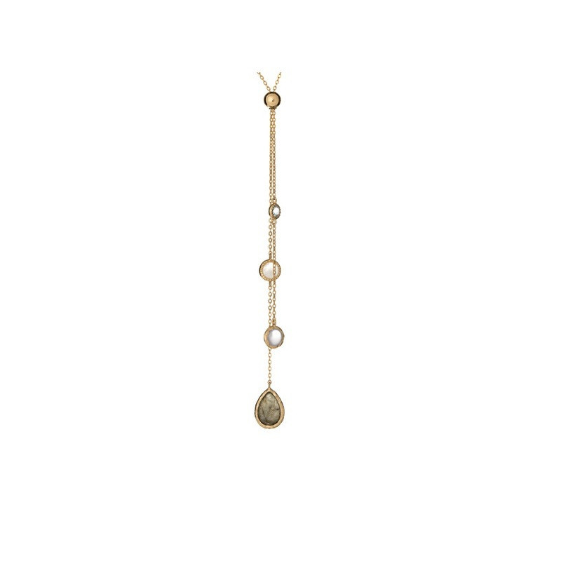 Collana multipietra naturale multicolore, argento 925 dorato , lunghezza 80 cm