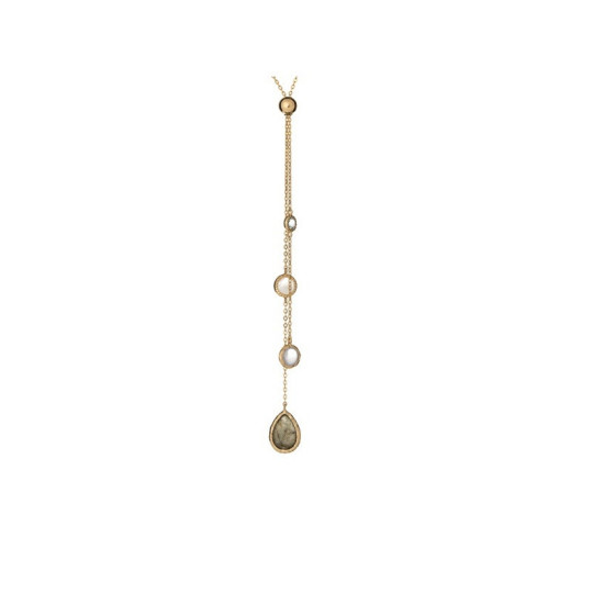Natural multi-colored multi-stone necklace, gold plated 925 silver, length 80 cm
