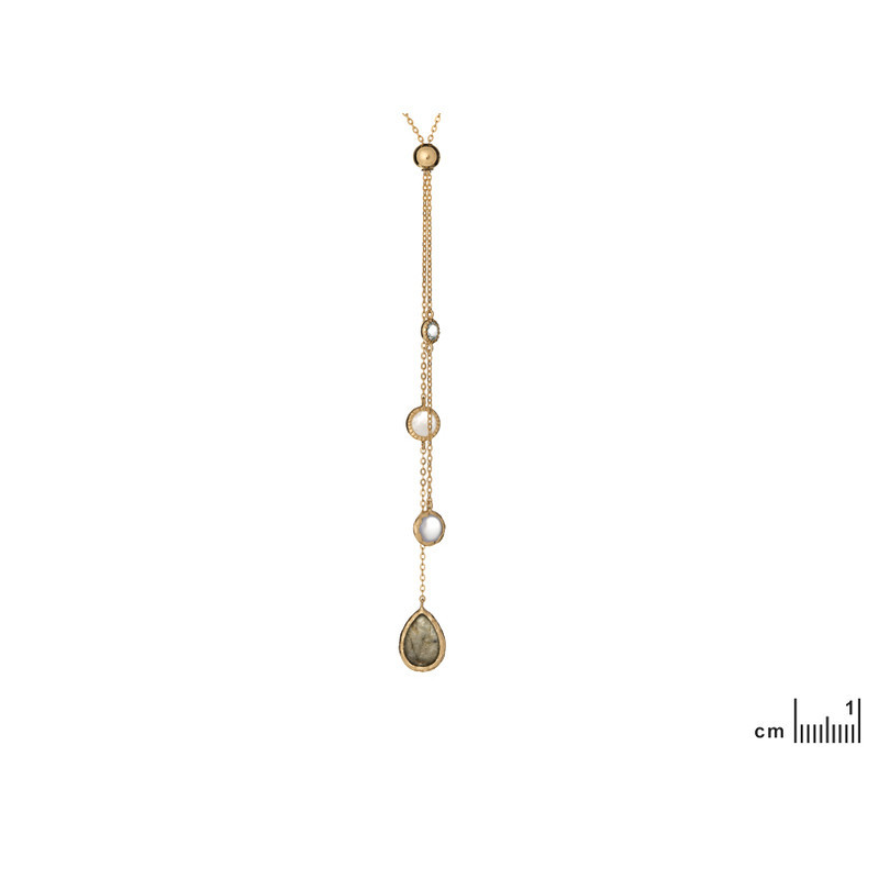 Natural multi-colored multi-stone necklace, gold plated 925 silver, length 80 cm