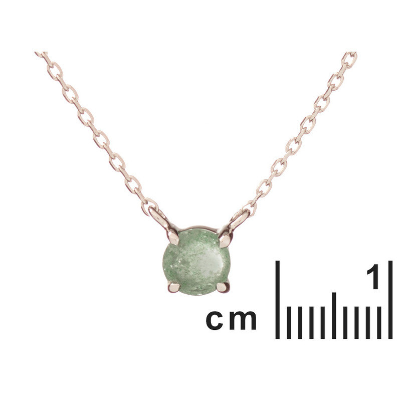 Collier en quartz vert naturel, argent 925 rhodié, longueur ajustable 42+3 cm