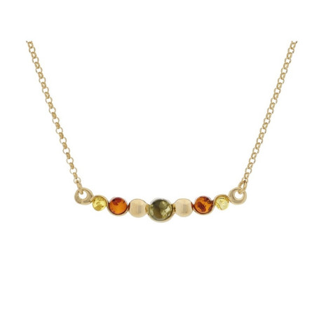Mehrfarbige Bernsteinkette, gold 925er Silber, verstellbare Länge 42+4 cm