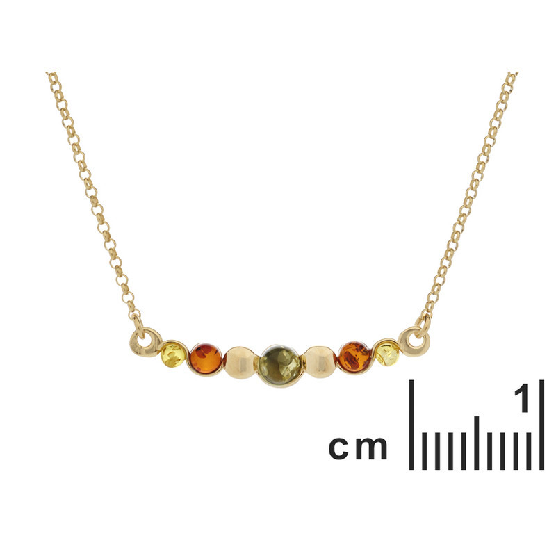 Collier en ambre multicolore, argent 925 doré, longueur ajustable 42+4 cm